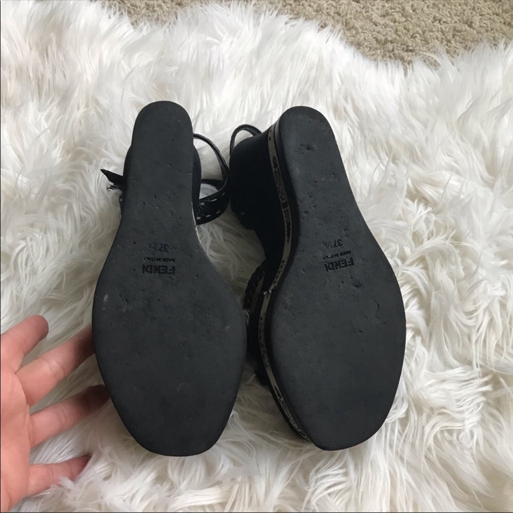 Fendi Canvas And Leather Wedge Sandals 7.5